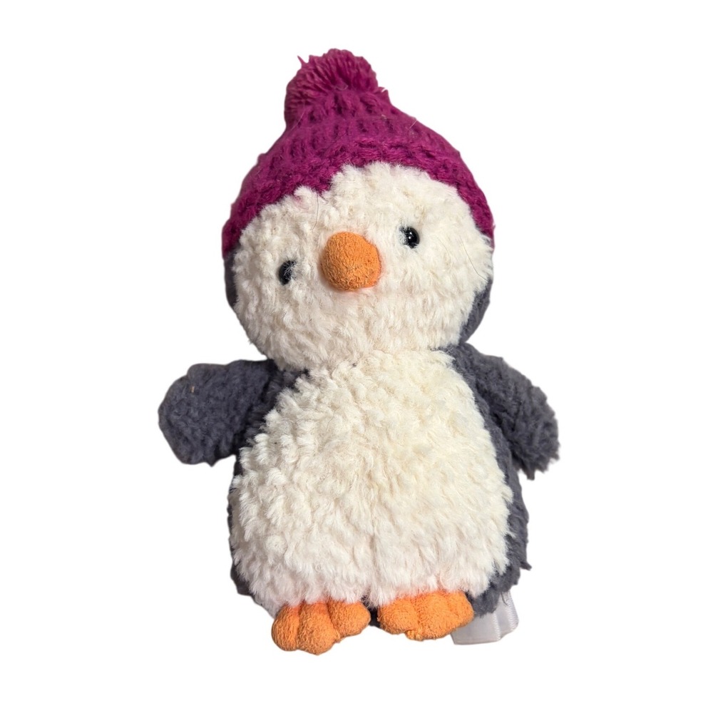 Jellycat Wee Winter Penguin Plush Purple Beanie Hat Gray White Small Toy
